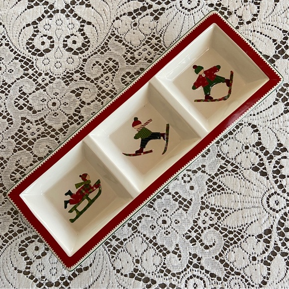 Home Other - NWT Vintage 80s/90s Three-Compartment Winter Scenes Ceramic Tray